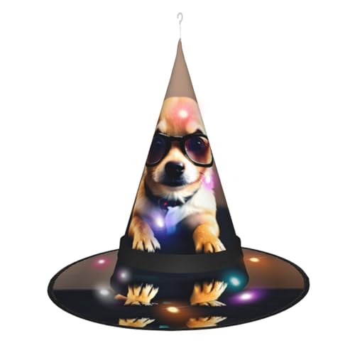 VPPUR Chihuahua-Hundebrille, 1 Druck, faszinierendes Halloween-Hexenhut-Kostüm, verzierte Lichter für festliche Atmosphäre von VPPUR