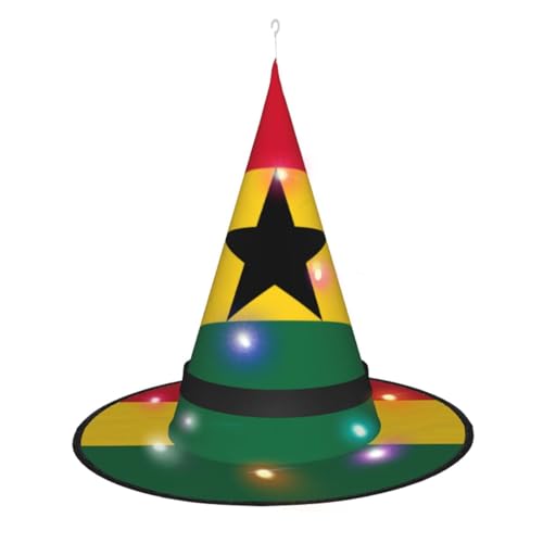 VPPUR Faszinierendes Halloween-Hexenhut-Kostüm mit Flagge von Ghana, verzierte Lichter für festliche Atmosphäre von VPPUR