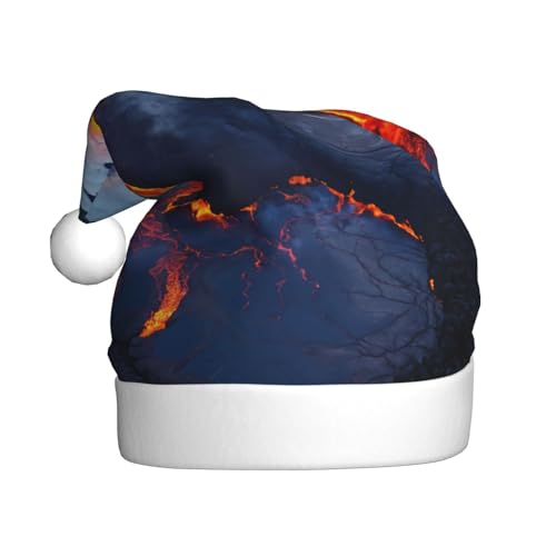 VPPUR Kilauea Weihnachtsmütze mit Vulkanaufdruck, Weihnachtsmannmütze für Erwachsene, Weihnachtsfeier, Erwachsene, Weihnachtsfeier, Outdoor-Hut von VPPUR