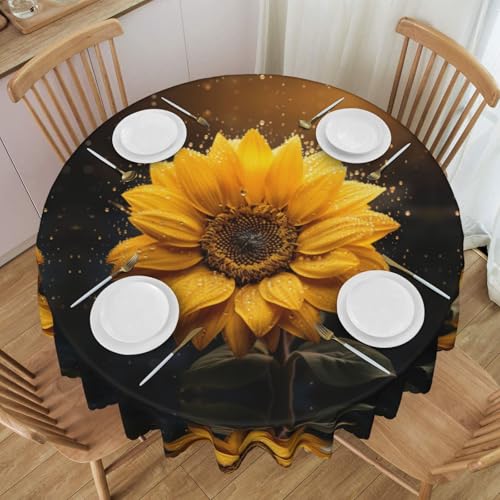 VPPUR Schöne Sonnenblumen-Tischdecke, rund, 4-teilig, Dekoration, Tischdecke, Frühling/Sommer, Hochzeiten, Picknicks, Dinnerpartys von VPPUR