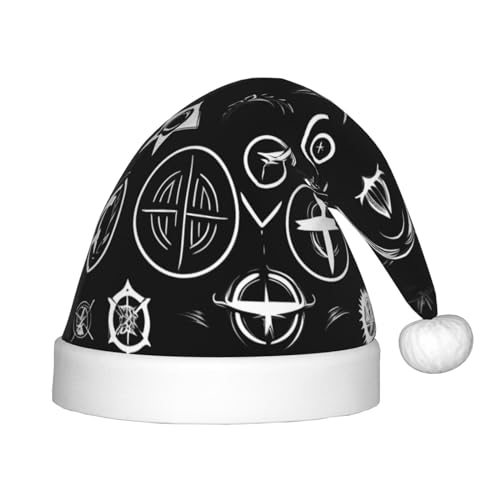 VPPUR Supernatural Symbols Weihnachtsmann-Kopfbedeckung mit schwarzem Druck, Unisex, Weihnachtszubehör, Geschenke und Weihnachtsmütze, Outdoor-Party von VPPUR