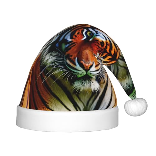 VPPUR Weihnachtsmann-Kopfbedeckung mit Tigerstreifen, orangefarbenes Muster, Unisex, Weihnachtszubehör, Geschenke und Weihnachtsmütze, Outdoor-Party von VPPUR