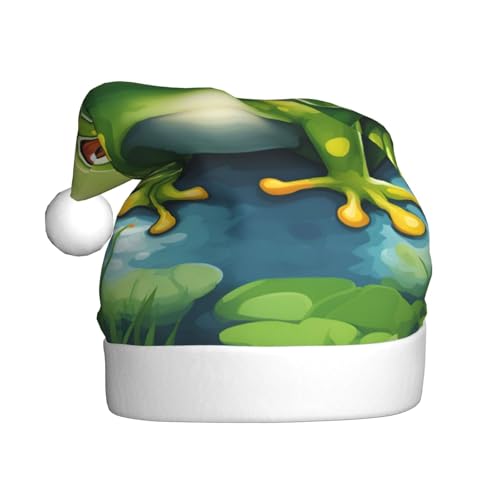 VPPUR Weihnachtsmütze mit Cartoon-Froschmotiv, Weihnachtsmannmütze für Erwachsene, Weihnachtsfeier, Erwachsene, Weihnachtsfeier, Outdoor-Hut von VPPUR