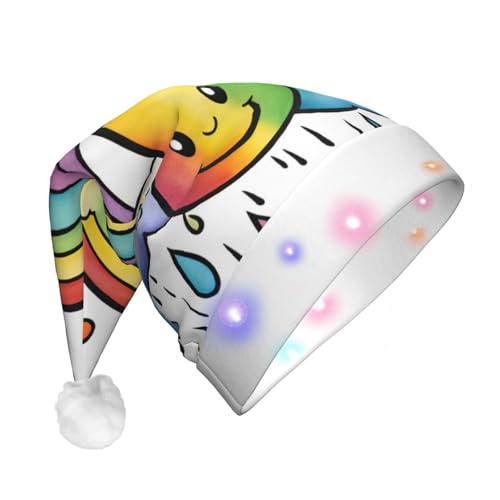 VPPUR Weihnachtsmütze mit Regenbogen-Wolken-Motiv, 1 Druck, Weihnachtsmütze für Erwachsene, Weihnachtsmannmütze, LED-Lichter, Urlaub, Partys, Weihnachtsbaumhut von VPPUR