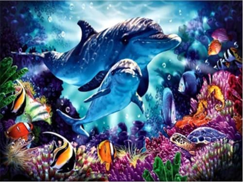 VRLMUOTF Diamant Painting Set Delfin Delphin 50X70Cm Für Wohnzimmer- Und Schlafzimmerwanddekoration Diy 5D Diamond Painting Kits Für Erwachsene Und Kinder von VRLMUOTF