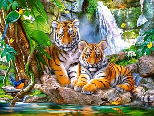 VRLMUOTF Tiger Tiere Diy Diamond Painting Kits Für Kinder Und Erwachsene Diamandpaintimg Für Geburtstage Und Feiertage Für Wohnzimmer- Und Schlafzimmerwanddekoration 40X60Cm von VRLMUOTF