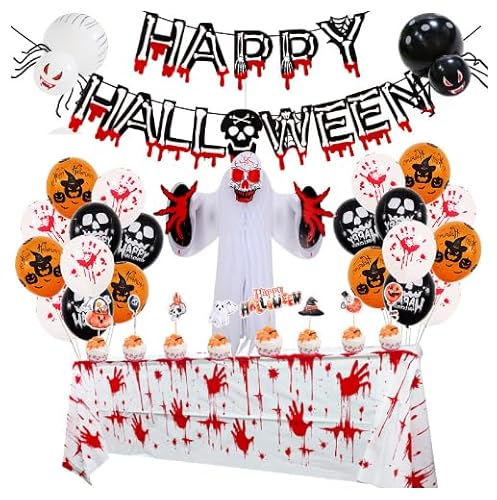 Halloween Deko Set 36 Stück Halloween Dekoset, Halloween Latexballons, Karneval Halloween Party, Halloween Kinderparty Deko Set, Halloween Banner & Hängedeko, für Halloween, Partys, Innendekoration von VRMSTOY