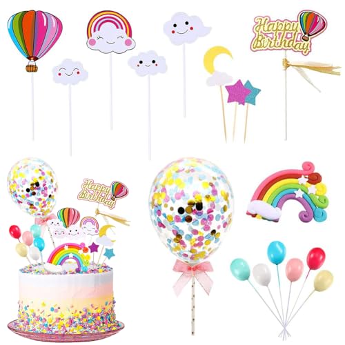 Kuchen Deko Kugeln Bunte Luftballons Cake Topper Geburtstag, 21Pcs Tortendeko Geburtstag, Cake Topper Happy Birthday, Konfetti Ballons, Hochzeit Party Babyparty Geburtstag Torte Dekorieren von VRMSTOY