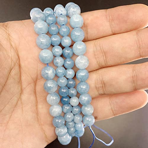 VRUESH 1 Strang/Los 4/6/8/10 / 12mm Natürliche Aquamarin Agat Stein Perle Runde lose Abstandsperlen für die Herstellung von Funden DIY Armband-Aquamarin, 4mm x 92pcs von VRUESH