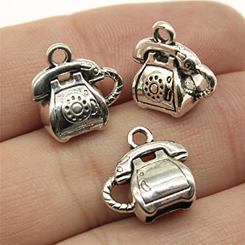 VRUESH 16pcs 13x13x8mm Vintage 3D Phone Charm Charms for Making Retro Telephone Charms Charm Retro Phone-Antique Silver Plated von VRUESH