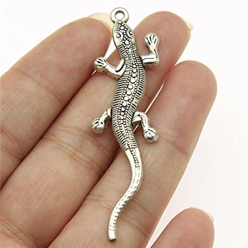 VRUESH 20 Stück 56 x 15 mm Anhänger Gecko-Chamäleon-Charme-Anhänger zur Herstellung von Antik-Silber-Eidechsen-Anhängern, Antik-Silber überzogen von VRUESH