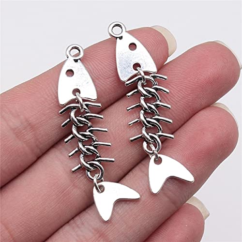 VRUESH 20pcs 46x11mm Antique Silver Color Fish Bone Charms Pendant for Making DIY Findings von VRUESH