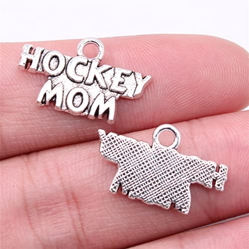 VRUESH 40 Stück Charms 23 x 13 mm Hockey Mom Charms zum Selbermachen von Fundstücken Antik Silber Farbe Legierung Charms-Standard von VRUESH