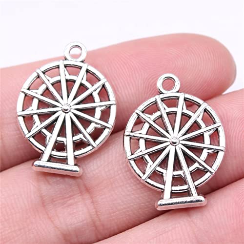 VRUESH 40 Stück Charms 24 x 18 mm Riesenrad-Charms-Anhänger Antik-Silber-Farbe für die Herstellung von DIY-Ergebnissen-Standard von VRUESH