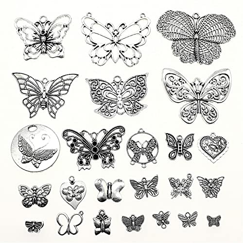 VRUESH 40g Antique Silver Color Zinc Alloy Random Mix Styles Butterfly Charms DIY Handmade Craft for Making von VRUESH