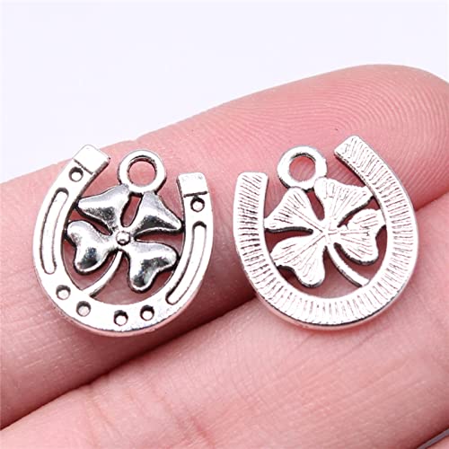 VRUESH 60 Stück Charms 16 x 15 mm Glücksklee-Hufeisen-Charms zum Selbermachen von Fundstücken Antik-Silber-Farben-Charms-Standard von VRUESH