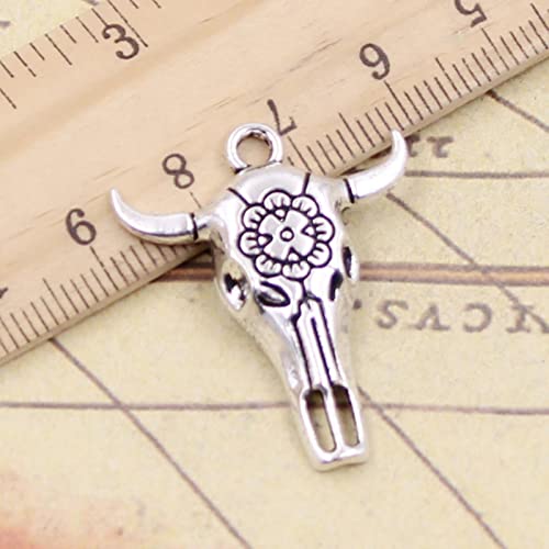 VRUESH 60 Stück Charms Totenkopf Stier Ochse Sternkopf 32x26mm Tibetisches Silber Farbe Anhänger Antik z Herstellung DIY Handgemachtes Handwerk-Antik versilbert von VRUESH