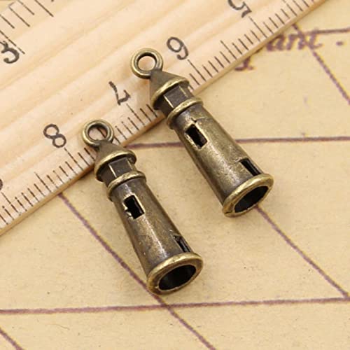 VRUESH 60 Stück Charms hohl 3D Leuchtturm 25 x 8 mm tibetische Bronze Silber Farbe Anhänger Antik z Herstellung DIY Handarbeit Handwerk-Antik Bronze überzogen von VRUESH