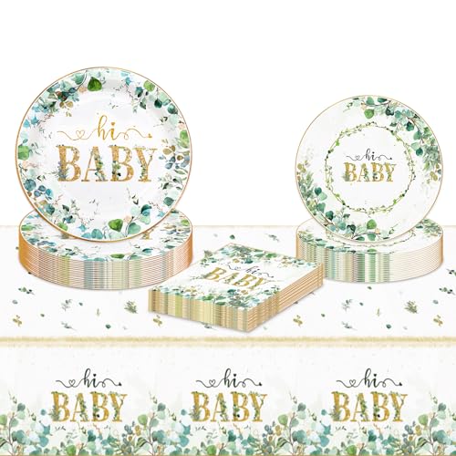 VReder Babyparty-Dekorationen, Salbeigrün Eukalyptus Babyparty Dekorationen Neutral Junge Mädchen Baby Party Pappteller Servietten Tischdecke Geschirr für Babyparty Geschlecht Enthüllung Dekoration von VReder