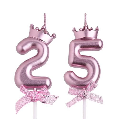 VSHILI Geburtstagskerzen zum 25. 52. Geburtstag, Roségold, 52, 25 Jahre alte Zahlen, Geburtstagskerzen, Happy Birthday Party, Tortenaufsatz, Dekoration, Geschenke für Frauen und Männer von VSHILI