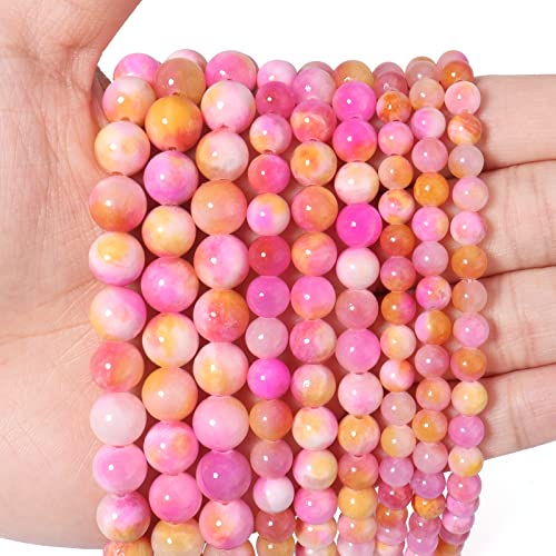 60 Stück 6 mm rosa gelbe persische Jade lose Perlen für Schmuckherstellung, natürliche Halbedelperlen, rund, glatte Edelsteine, Abstandshalter, Charms für Halsketten, Armbänder von VSSLEC