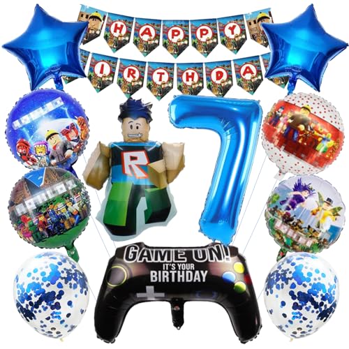 12 Stück Roblx Geburtstagsdeko 7 Jahre Junge, Roblx Luftballons Geburtstag Set, Kindergeburtstag Folienballon, Geburtstag Party Deko Ballons Set für Kinder (7) von VSVarty