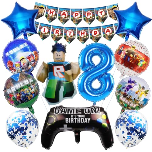 12 Stück Roblx Ballons Geburtstag Set 8 Jahre Junge, Roblx Geburtstagsdeko Folienballon, Kindergeburtstag Luftballons, Geburtstag Party Deko Ballons Set für Kinder (8) von VSVarty