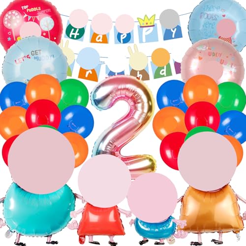 VSVarty 26 Stück Pepa Wut Luftballons Geburtstag Set 2 Jahre Junge, Pepa Pig Geburtstagsdeko Folienballon, Kindergeburtstag, Geburtstag Party Deko Ballons Set für Kinder (2) von VSVarty