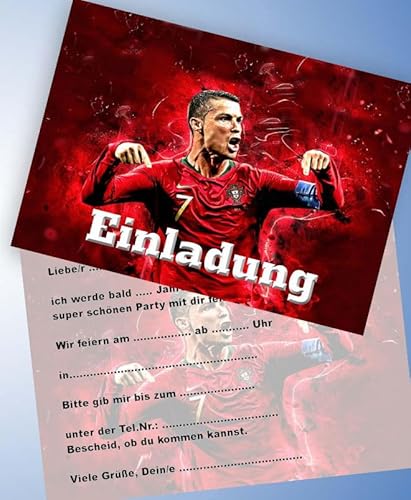 VSW 12 Einladungskarten + 12 Umschläge für Geburtstag Partys und Kindergeburtstag kompatibel Ronaldo Fussball Nr. 93 von VSW