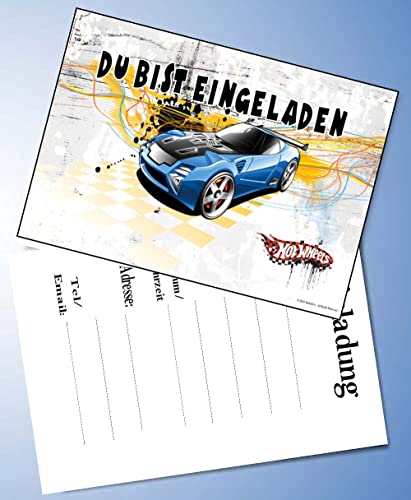 VSW 12 Einladungskarten & 12 Umschläge für Geburtstag Partys und Kindergeburtstag Hot Wheels Nr. 21 von VSW