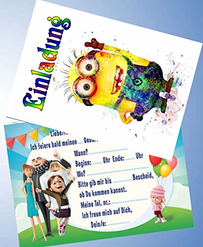 VSW 12 Einladungskarten & 12 Umschläge für Geburtstag Partys und Kindergeburtstag Minions Nr. 83 von VSW