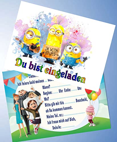 VSW 12 Einladungskarten & 12 Umschläge für Geburtstag Partys und Kindergeburtstag Minions Nr. 84 von VSW