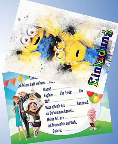 VSW 12 Einladungskarten & 12 Umschläge für Geburtstag Partys und Kindergeburtstag Minions Nr. 85 von VSW