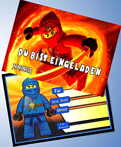 VSW 12 Einladungskarten & 12 Umschläge für Geburtstag Partys und Kindergeburtstag Ninja go Nr. 20 von VSW