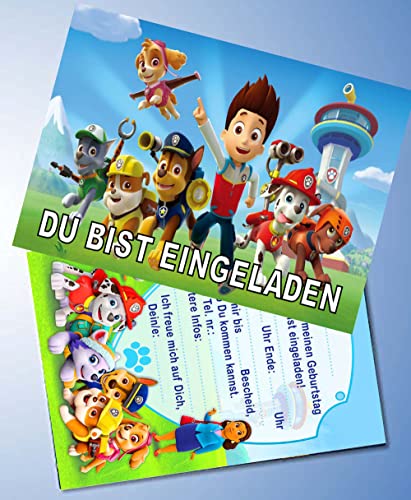 VSW 12 Einladungskarten & 12 Umschläge für Geburtstag Partys und Kindergeburtstag Paw Patrol Nr. 10 von VSW