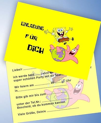 VSW 12 Einladungskarten & 12 Umschläge für Geburtstag Partys und Kindergeburtstag Spongebob Nr. 63 von VSW