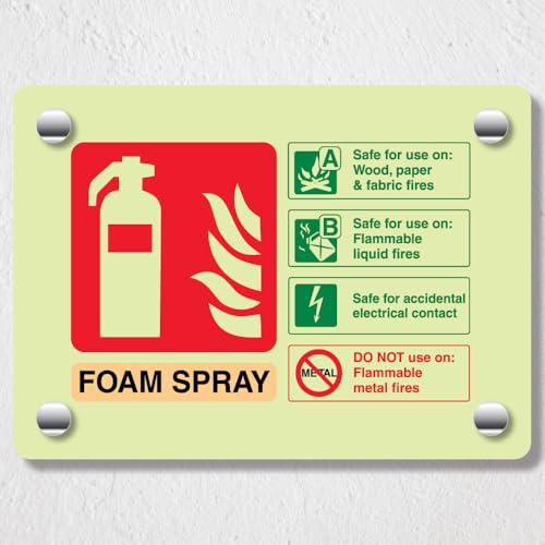 V Safety Foam Spray Electrical ID Feuerlöscher, leuchtet im Dunkeln, Acrylschild, Querformat, 150 x 100 mm, langlebig, bruchsicher von VSafety