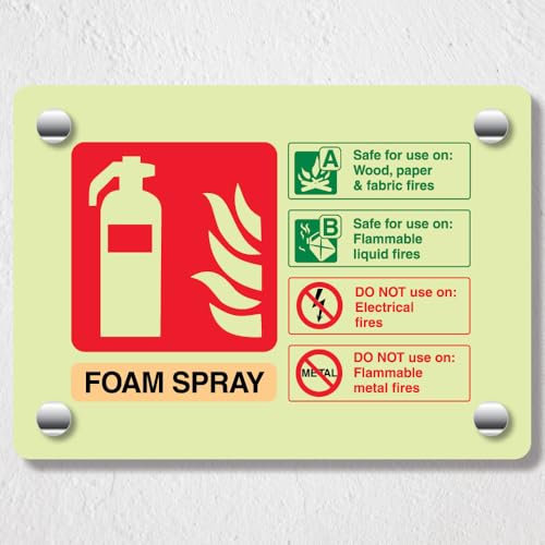 V Safety Foam Spray ID Feuerlöscher, leuchtet im Dunkeln, Acrylschild, Querformat, 150 x 100 mm, langlebig, bruchsicher von VSafety