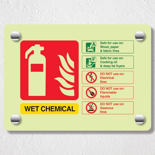 V Safety Nasschemischer Feuerlöscher ID, leuchtet im Dunkeln, Acrylschild, Querformat, 200 x 150 mm, langlebig, bruchsicher von VSafety