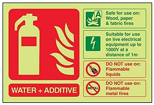 VSafety englisches „Water and Additive ID“-Schild, Leuchtendes Feuerlöscher-Schild, leuchtet im Dunkeln, 200 x 150 mm, selbstklebendes Vinyl VSafety englisches „Water and Additive ID“-Schild, Leuchtendes Feuerlöscher-Schild, leuchtet im Dunkeln, 200 x 150 mm, selbstklebendes Vinyl von VSafety