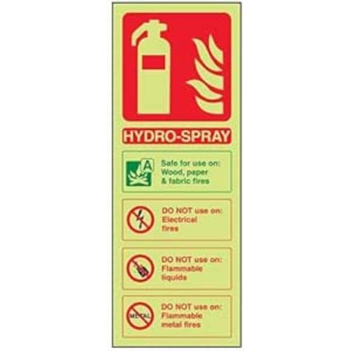 vsafety 11009 ac-g Feuerlöscher Schild, "Hydro Spray ID," Glow in the Dark 1 mm Kunststoff, Portrait, 75 mm x 200 mm x 200 mm, grün/rot von VSafety