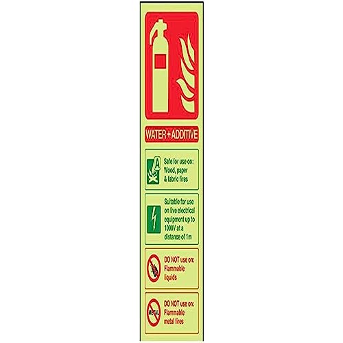 vsafety 11010 ac-g Feuerlöscher Schild, Wasser und Zusatz ID, leuchtet im Dunkeln,1 mm Kunststoff, Hochformat, 75 mm x 200 mm, grün/rot. von VSafety