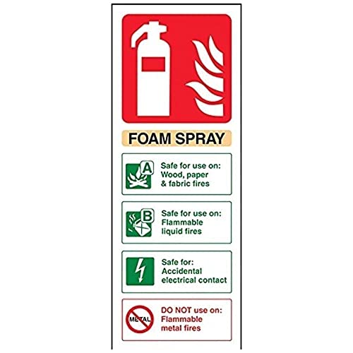 vsafety 11012 ac-r Feuerlöscher Schild, Schaumstoff Spray ID Elektrische Safe, starrer Kunststoff, Porträt, 75 mm x 200 mm, beige/schwarz/grün/rot von VSafety