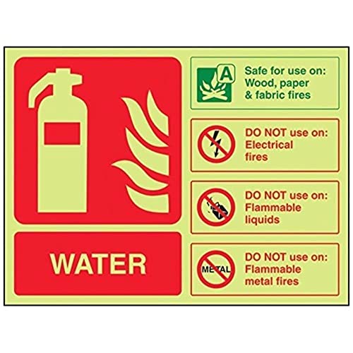 VSafety englisches Warnschild für Feuerlöscher, leuchtet im Dunkeln, 200 x 150 mm, starrer Kunststoff von VSafety