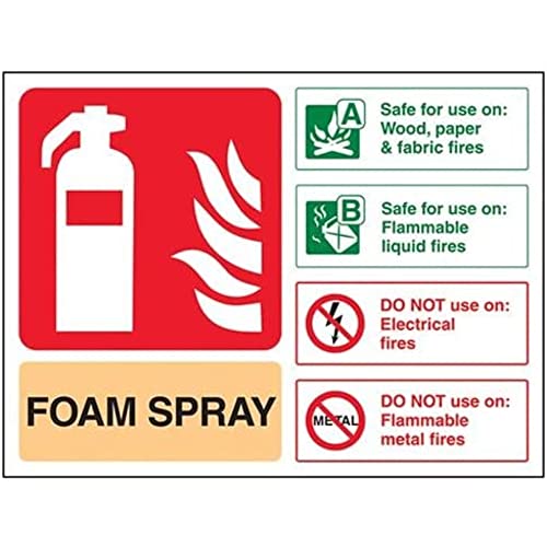 vsafety 11015 ar-r Feuerlöscher Schild, Schaumstoff Spray ID nicht für Nutzung auf Elektrische Brände, starrer Kunststoff, Landschaft, 200 mm x 150 mm, beige/schwarz/grün/rot von VSafety