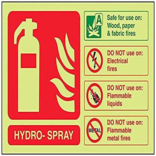 vsafety 11021 al-g Feuerlöscher Schild, Hydro Spray ID," Glow in the Dark 1 mm Kunststoff, Landschaft, 150 mm x 100 mm, grün/rot von VSafety