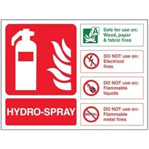 VSafety Hydro Spray ID-Feuerlöscher, Querformat, 200 x 150 mm, 1 mm starrer Kunststoff von VSafety