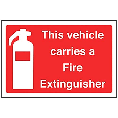 vsafety 13050 AL Fire Equipment, Schild,Dieses Fahrzeug trägt eine Feuerlöscher, selbstklebend, Landschaft, 150 mm x 100 mm, rot von VSafety