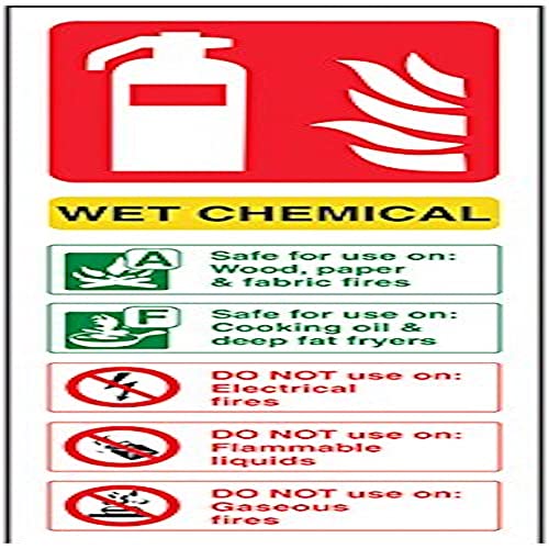 vsafety Verkaufsschrank aj-r Feuerlöscher Schild, Wet chemischen ID, starrer Kunststoff, Porträt, 100 mm x 280 mm, grün/rot/gelb von VSafety