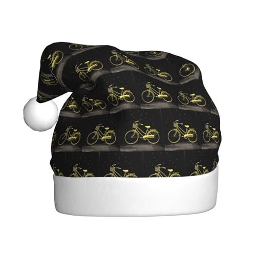 VTCTOASY Weihnachtsmütze mit gelbem Fahrraddruck, Unisex, Plüsch, niedlicher Weihnachtsmütze für Neujahr, festliche Party von VTCTOASY